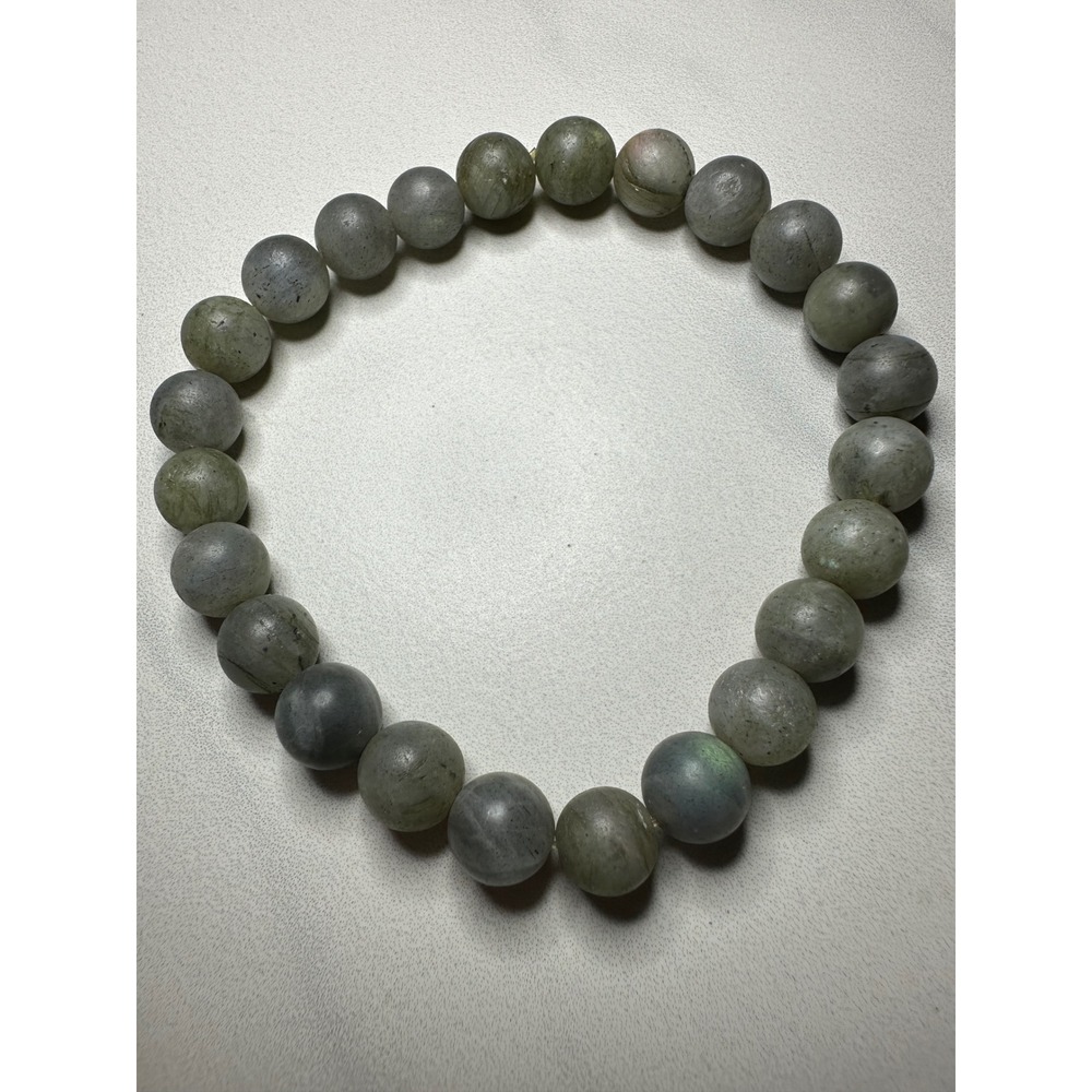 Natural Matte Labradorite Beaded Stretch Bracelet 8mm Round Iridescent Gemstone